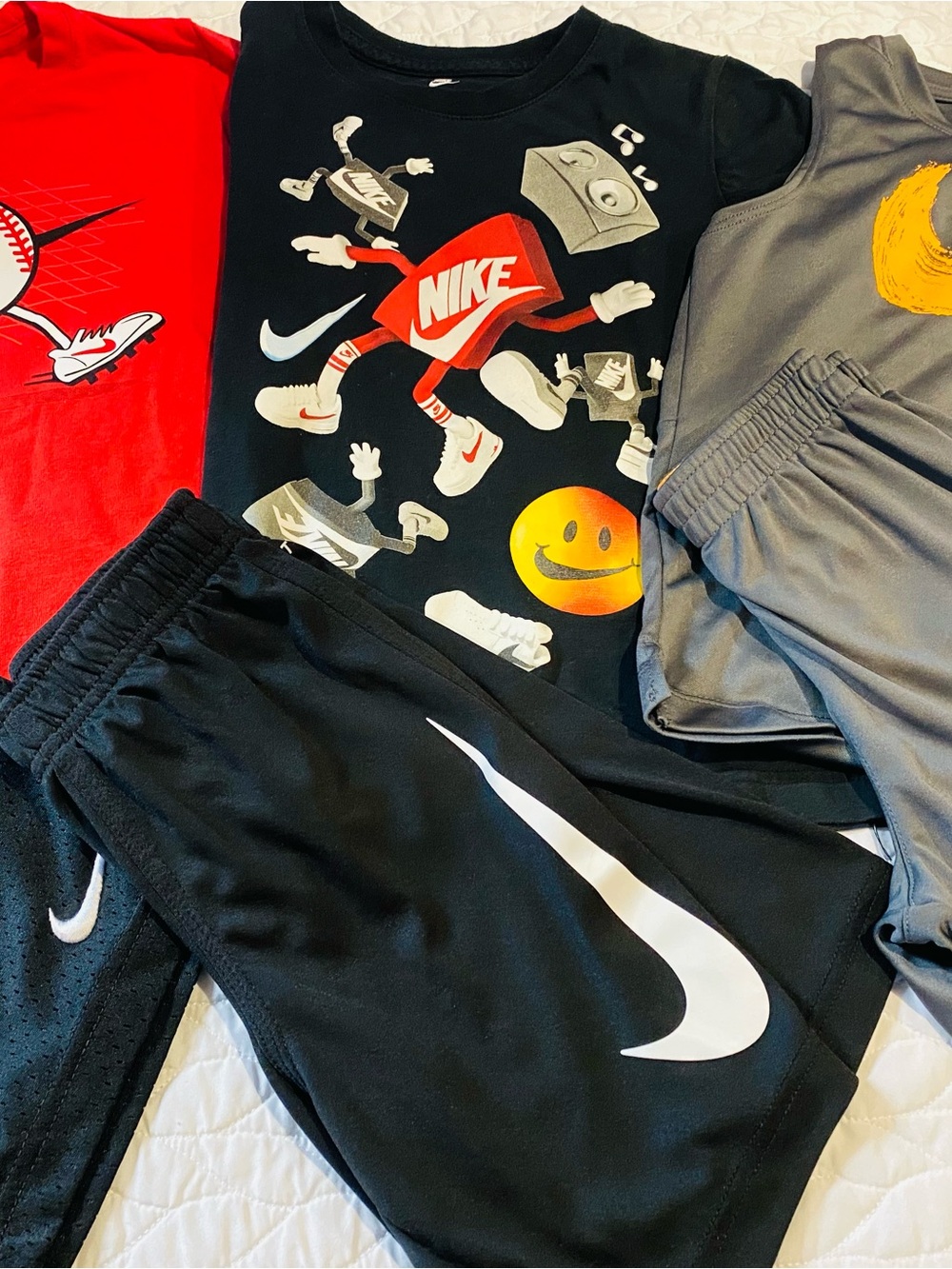 Nike Black and White Kids Athletic Shorts with Large White Swoosh